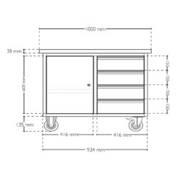 Schéma Établis Mobile AXIO MOB 2 Portes 2 Étagères