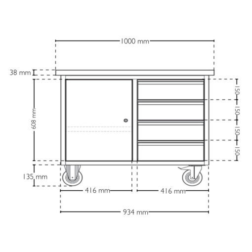 Schéma Établis Mobile AXIO MOB 2 Portes 2 Étagères