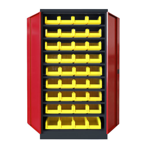 Armoire Haute IDEO 100 Porte Battante 8 Étagères 36 Bacs à Bec 8L