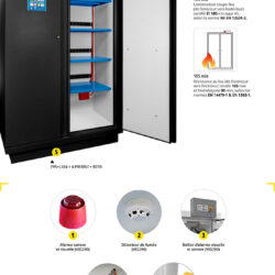 armoire de sécurité pour le stockage de batterie lithium 90 min équipement complet coloris noir avec extincteur trionyx