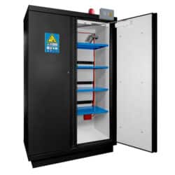 armoire de sécurité pour le stockage de batterie lithium 90 min équipement complet coloris noir avec extincteur trionyx